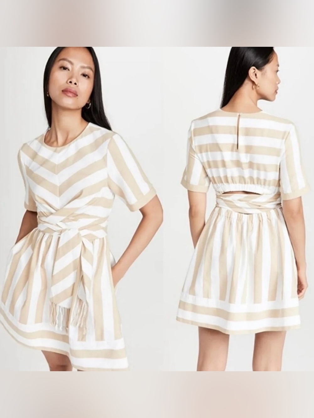Staud Striped Chevron Beige Cotton Linen Summer Dress✨Sz XS